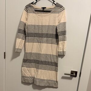 GAP Cream and Gray Striped Mid-Arm Sleeve Knit Dress